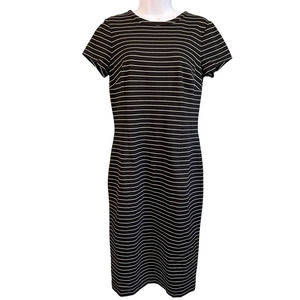 NWT Ann Taylor Striped Short Sleeved Sheath Midi Dress Black White M